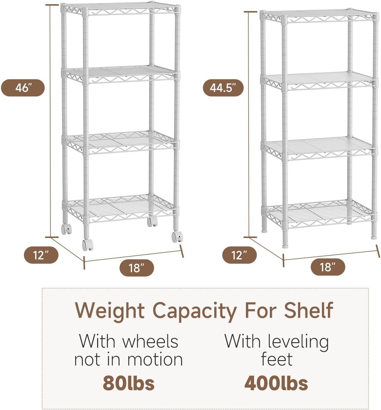 Golpart 4 Tier Adjustable Storage Shelves Metal Utility Shelf Wire Shelving Unit Organizer Rack for Home Kitchen Office Bathroom Pantry Room 12" D x 18" W x 44" H