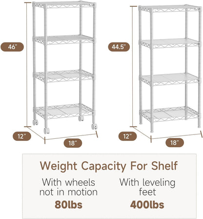 Golpart 4 Tier Adjustable Storage Shelves Metal Utility Shelf Wire Shelving Unit Organizer Rack for Home Kitchen Office Bathroom Pantry Room 12" D x 18" W x 44" H