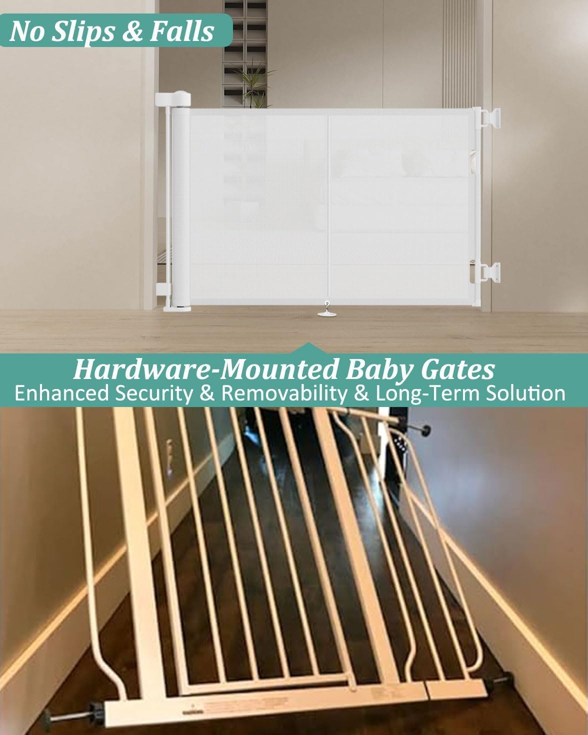 Miumoon 71 inch Retractable Baby Gates 42 inch Tall, Retractable Gate with Reinforced Strip Design to Prevent Crawling Through, 6 FT Retractable Dog Gate for Stairs, Doorways, Hallways, Indoor/Outdoor
