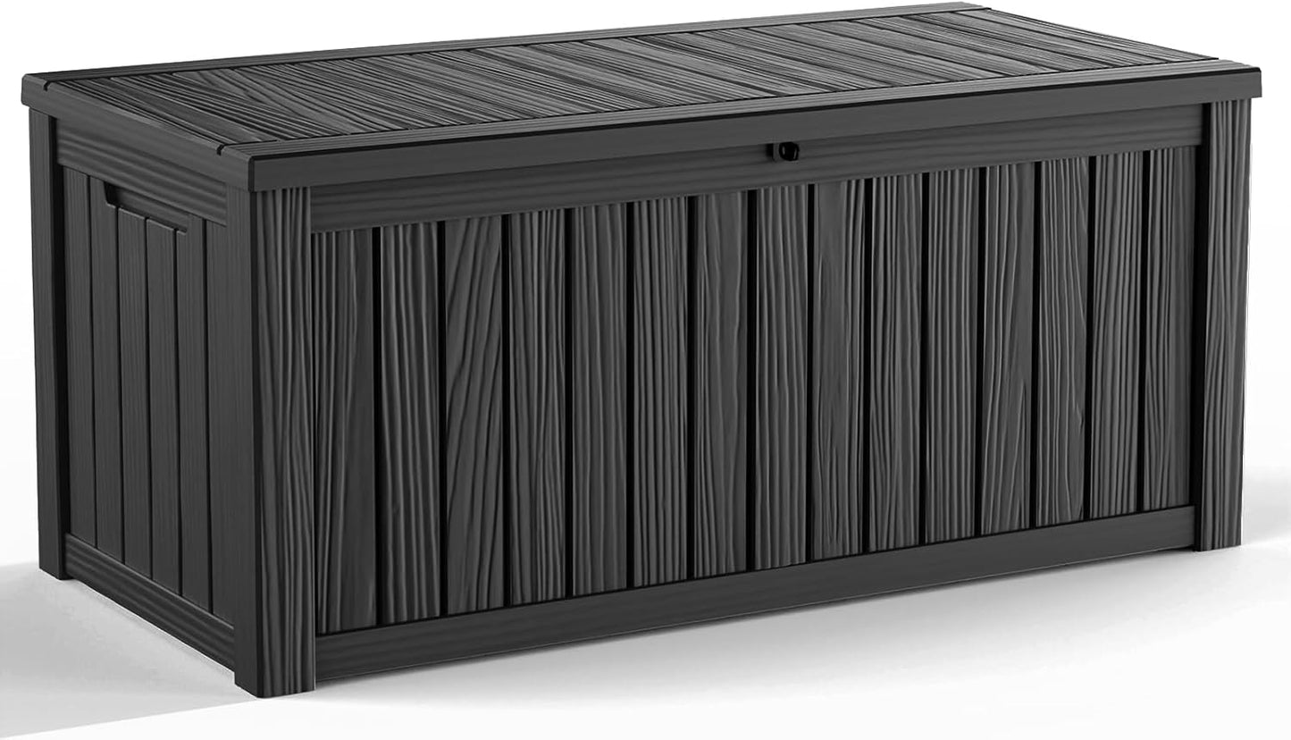 320 Gallon Waterproof Outdoor Storage Box, UV Resistant Resin Deck Box with Hydraulic Rod for Reinforced Stability, Perfect for Patio, Garden, and Pool（Black，320 Gallon）
