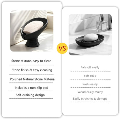 Self Draining Soap Dish with Suction Cup, Leaf Shaped Resin Soap Holder for Bathroom, Shower, Sink & Kitchen (Beige)