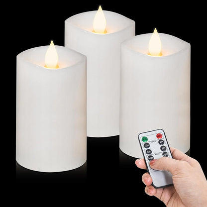 3x4 Flickering Flameless Candles Set of 3,Real Wax Pillar LED Candles,with Timer,4 inch Flameless Candles with Remote,for Party Wedding Holiday Home Decor,Ivory