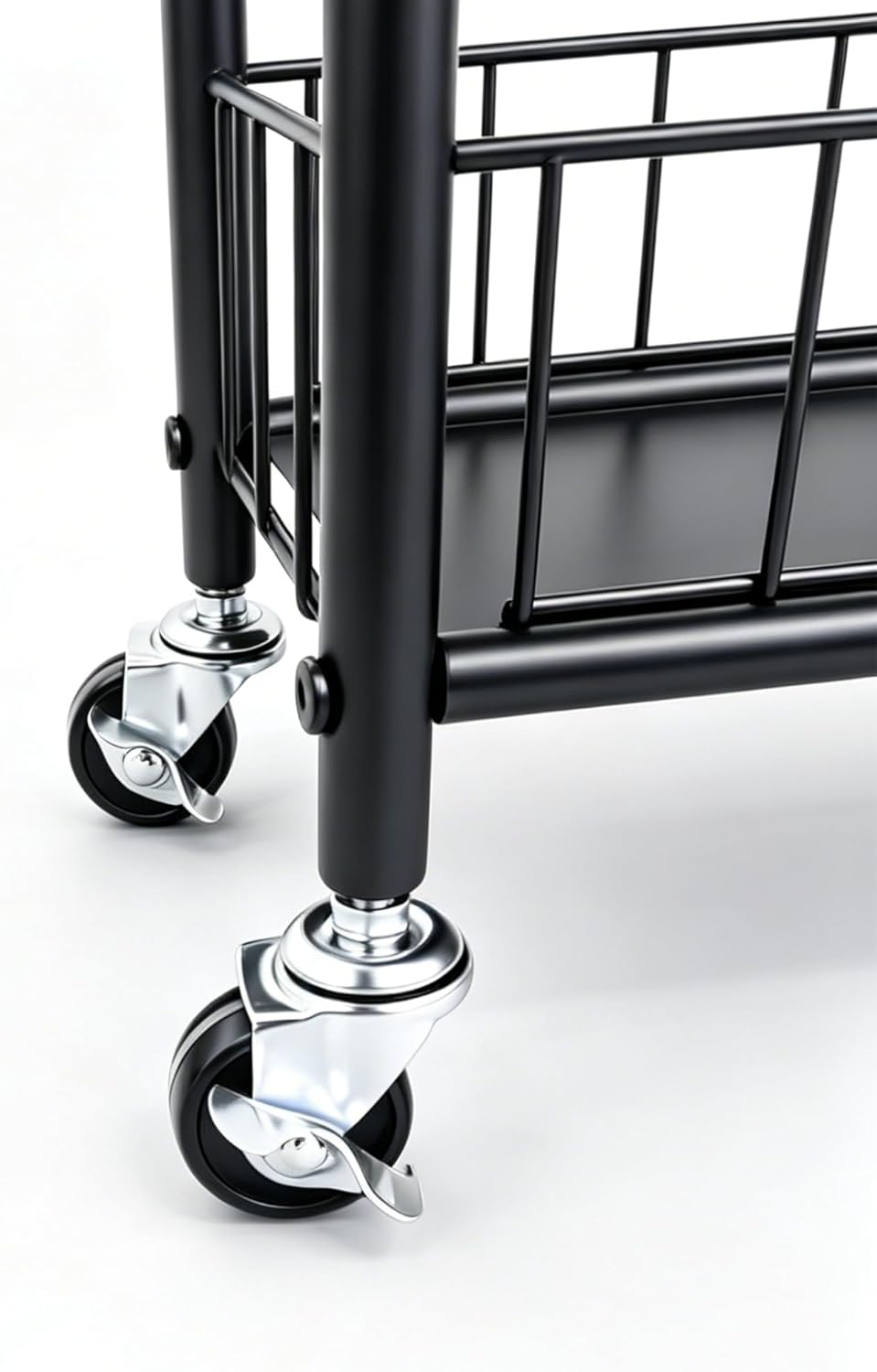 10in 6-Tier Slim Storage Cart with Wheels, Metal 10in Wide Black Narrow Rolling Shelf, Sturdy Slim Storage with Hooks Ideal for Kitchen, Bathroom, and Laundry Room