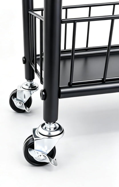 10in 6-Tier Slim Storage Cart with Wheels, Metal 10in Wide Black Narrow Rolling Shelf, Sturdy Slim Storage with Hooks Ideal for Kitchen, Bathroom, and Laundry Room