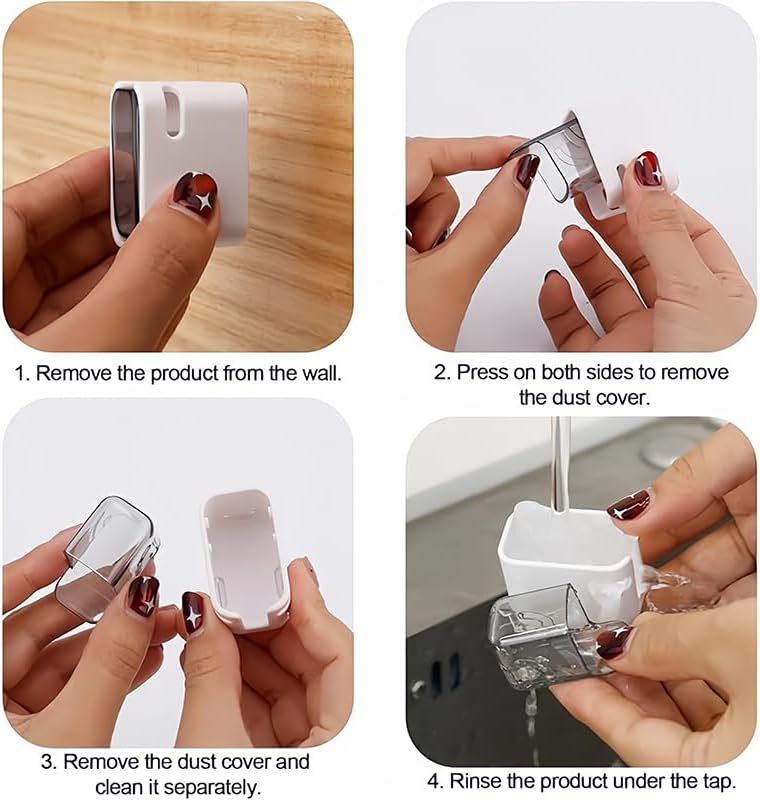 2PCS Toothbrush Holders for Bathrooms, Minimalist Wall-Mounted Organizer with Cover, Single Toothbrush Dispenser Storage Organizer for Space-Saving Countertop Solution for Home & Travel (White, Gray)