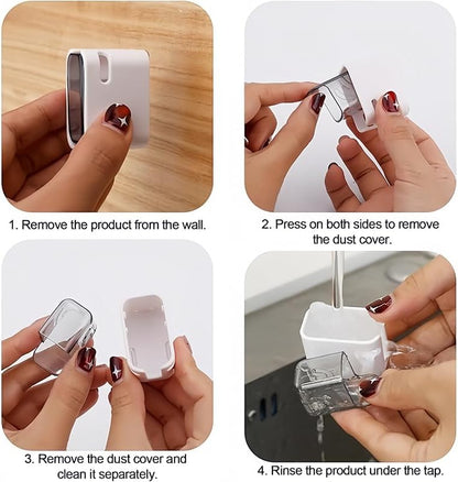2PCS Toothbrush Holders for Bathrooms, Minimalist Wall-Mounted Organizer with Cover, Single Toothbrush Dispenser Storage Organizer for Space-Saving Countertop Solution for Home & Travel (White, Gray)