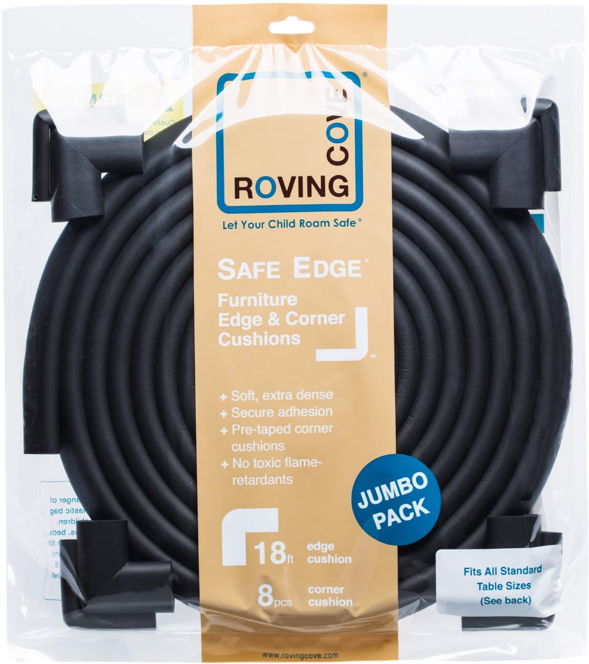 Roving Cove Slimfit Corner Edge Protector for Baby Proofing (Small 15ft Edge 4 Corners), Furniture Safety Bumper Guard, Soft NBR Rubber Foam, 3M Adhesive, Oyster White (Off White)