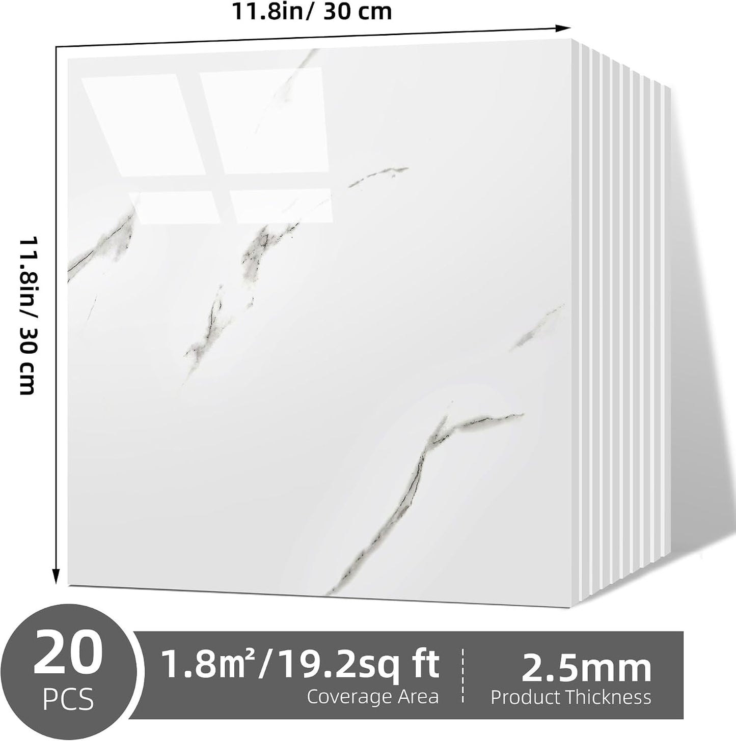 Vieshful 20pcs Peel and Stick Backsplash Tile，12"x12" Self Adhesive Marble Tile for Wall, PVC Waterproof Shower Wall Panels, Back Splash Stick on Tiles for Kitchen Bathroom Living Room (Not Real Tile)
