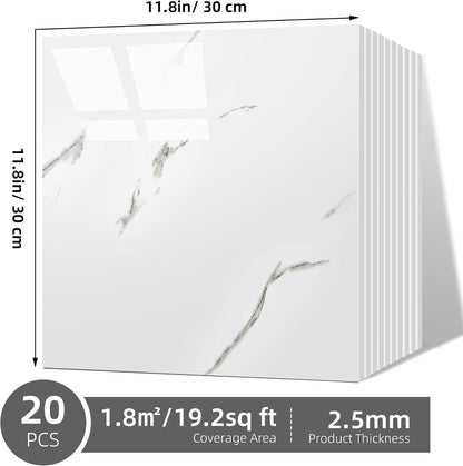 Vieshful 20pcs Peel and Stick Backsplash Tile，12"x12" Self Adhesive Marble Tile for Wall, PVC Waterproof Shower Wall Panels, Back Splash Stick on Tiles for Kitchen Bathroom Living Room (Not Real Tile)