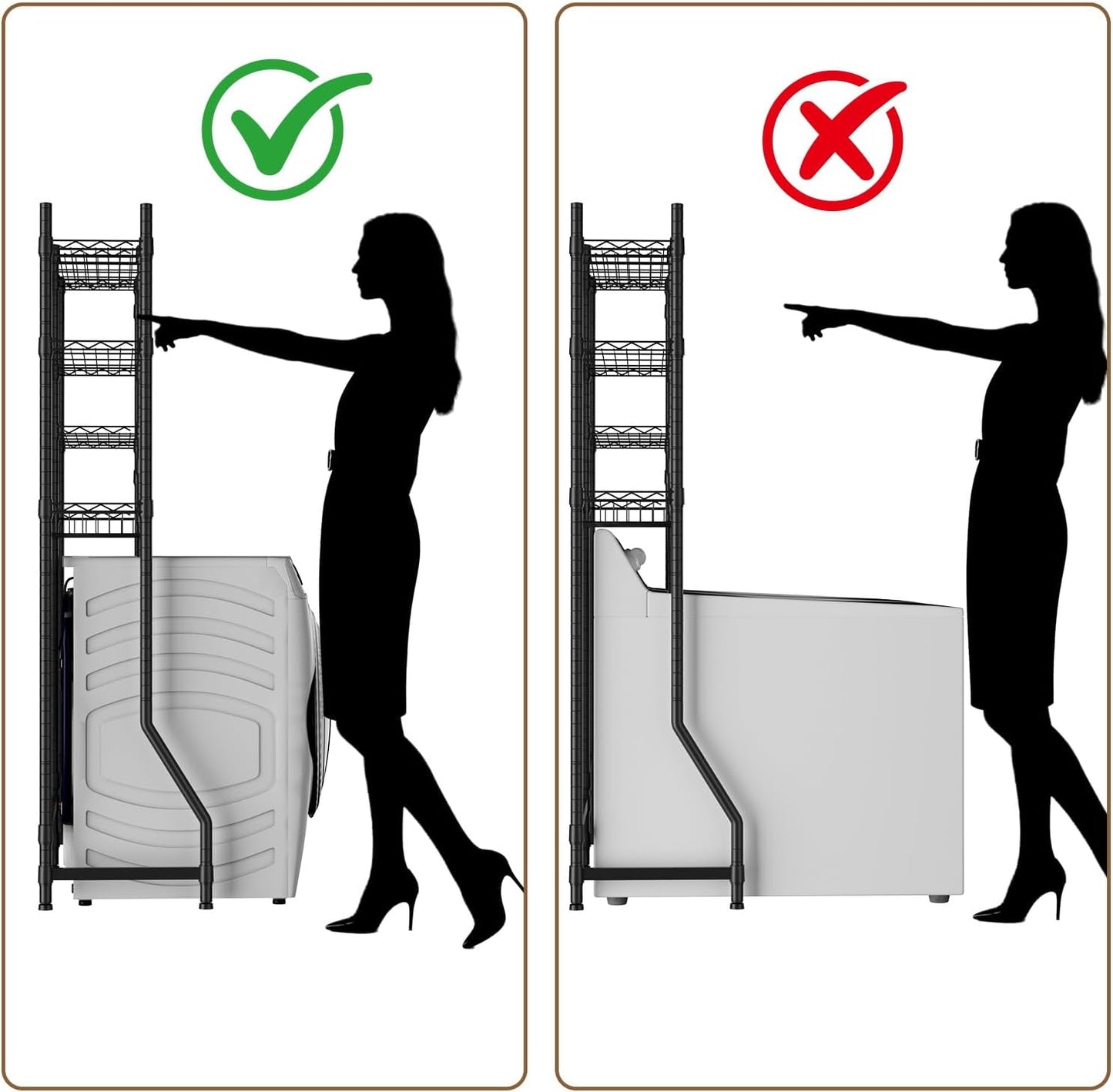 Golpart Over Washer and Dryer Shelves,Heavy Duty Laundry Room Storage Organization Clothes Drying Rack,5 Tier Adjustable Height Wire Shelving and Wire Basket with Hanger Rod&Hook,Space Saving Shelf