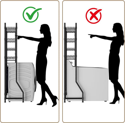 Golpart Over Washer and Dryer Shelves,Heavy Duty Laundry Room Storage Organization Clothes Drying Rack,5 Tier Adjustable Height Wire Shelving and Wire Basket with Hanger Rod&Hook,Space Saving Shelf