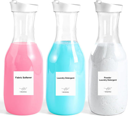 Laundry Detergent Dispenser BY VEGEVIGI, 54OZ Laundry Soap Disepenser, Liquid Laundry Detergent Container Organizer, Plastic Fabric Softener and Powder Detergent Dispenser, 3PACK