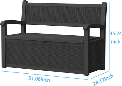 80 Gallon Outdoor Storage Bench, Heavy Duty Deck Box with Stripe Texture, Waterproof Resin Patio Seating for Cushions & Garden Tools, Lockable, 2-Person Capacity, 51"x 24"x 35", Black