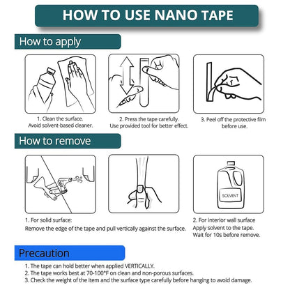 Double Sided Tape Heavy Duty – Nano Gel Grip Tape, Clear Removable Adhesive Wall Tape, Reusable Mounting Tape for Poster, Photo, Carpet, Kitchen (Washable, Transparent, Strong Hold)