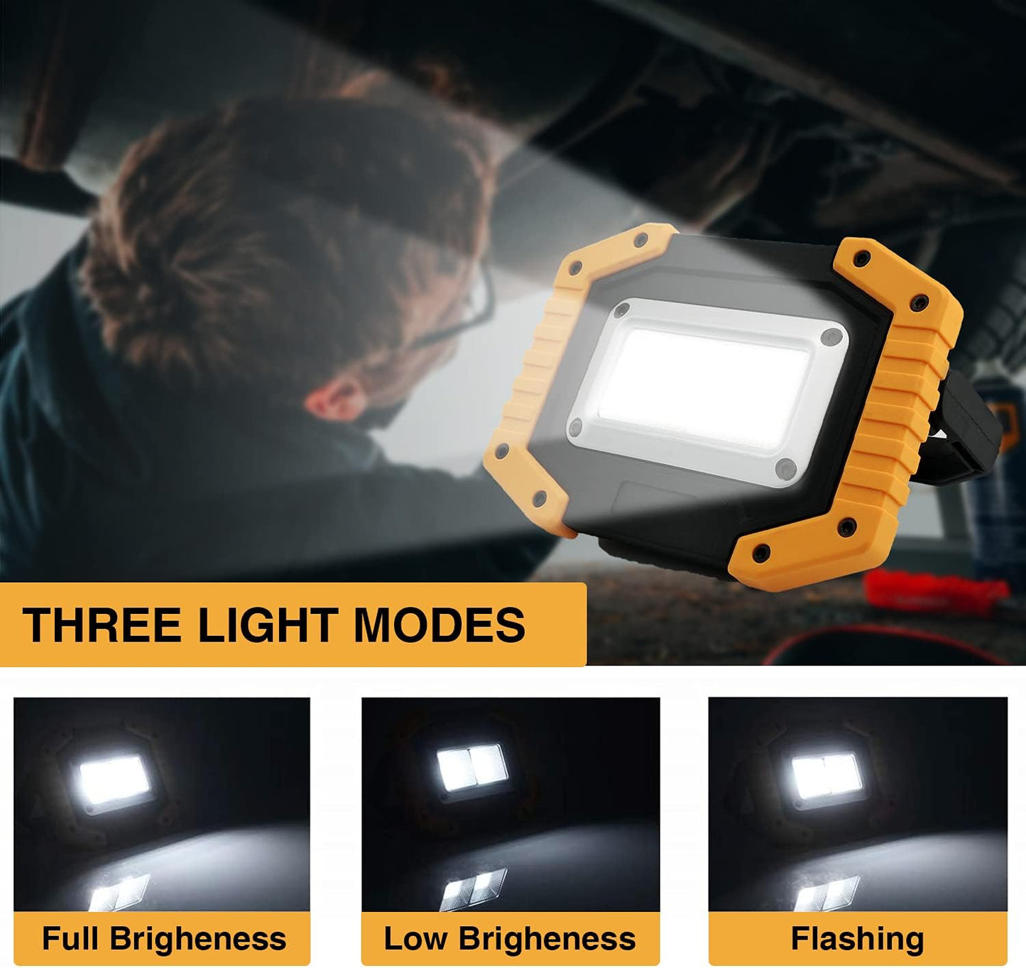 Tekstap LED Work Light Rechargeable, 30W 2000LM Portable Waterproof Rechargeable Work Lights with Stand, Battery Powered COB Flood Lights for Power Ouage Emergency Outdoor Camping Garage