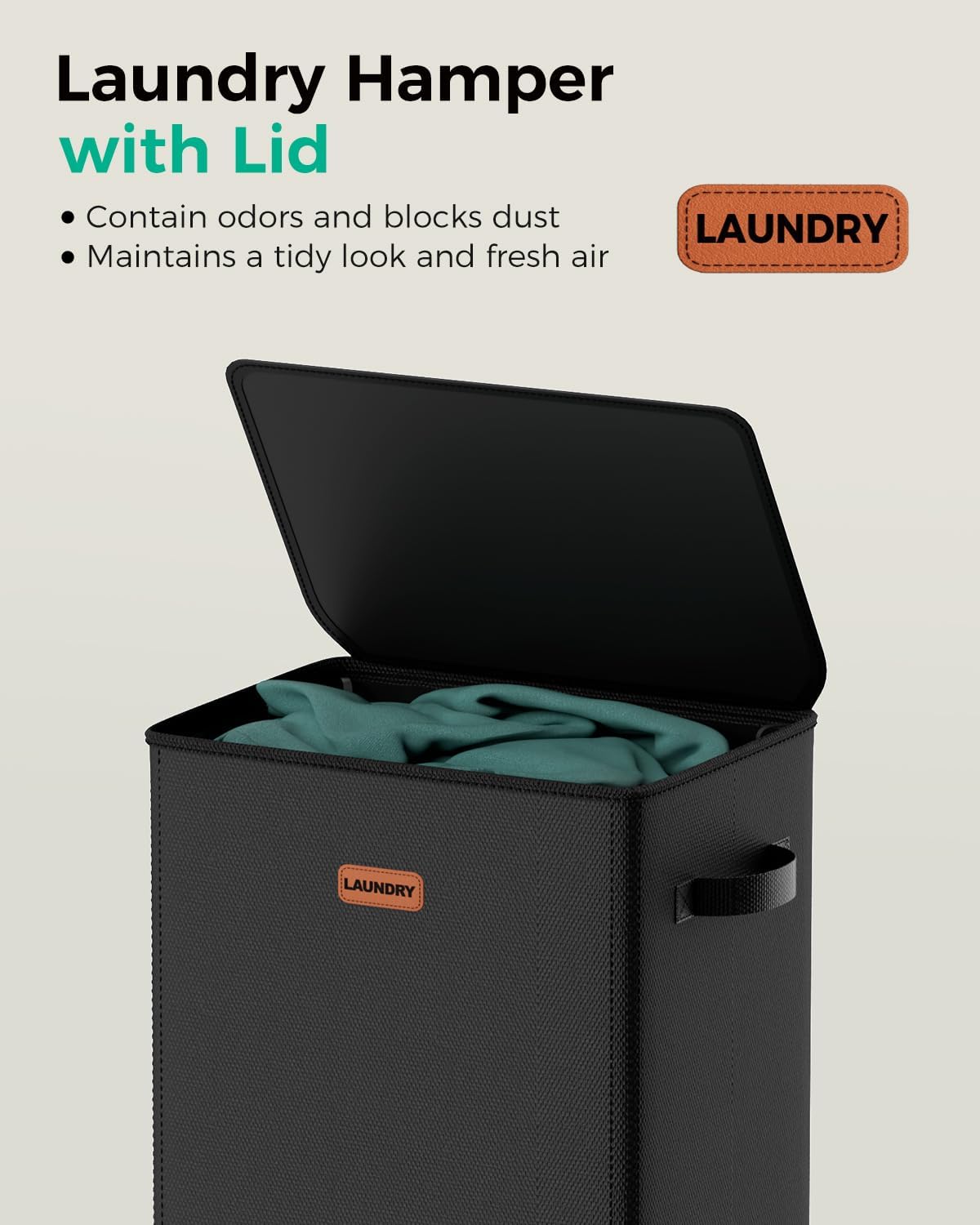 150L 2-Section Laundry Hamper with Lid – Removable Bag, Double Compartment Clothes Hamper for Bathroom, Bedroom, Dorm & Laundry Room
