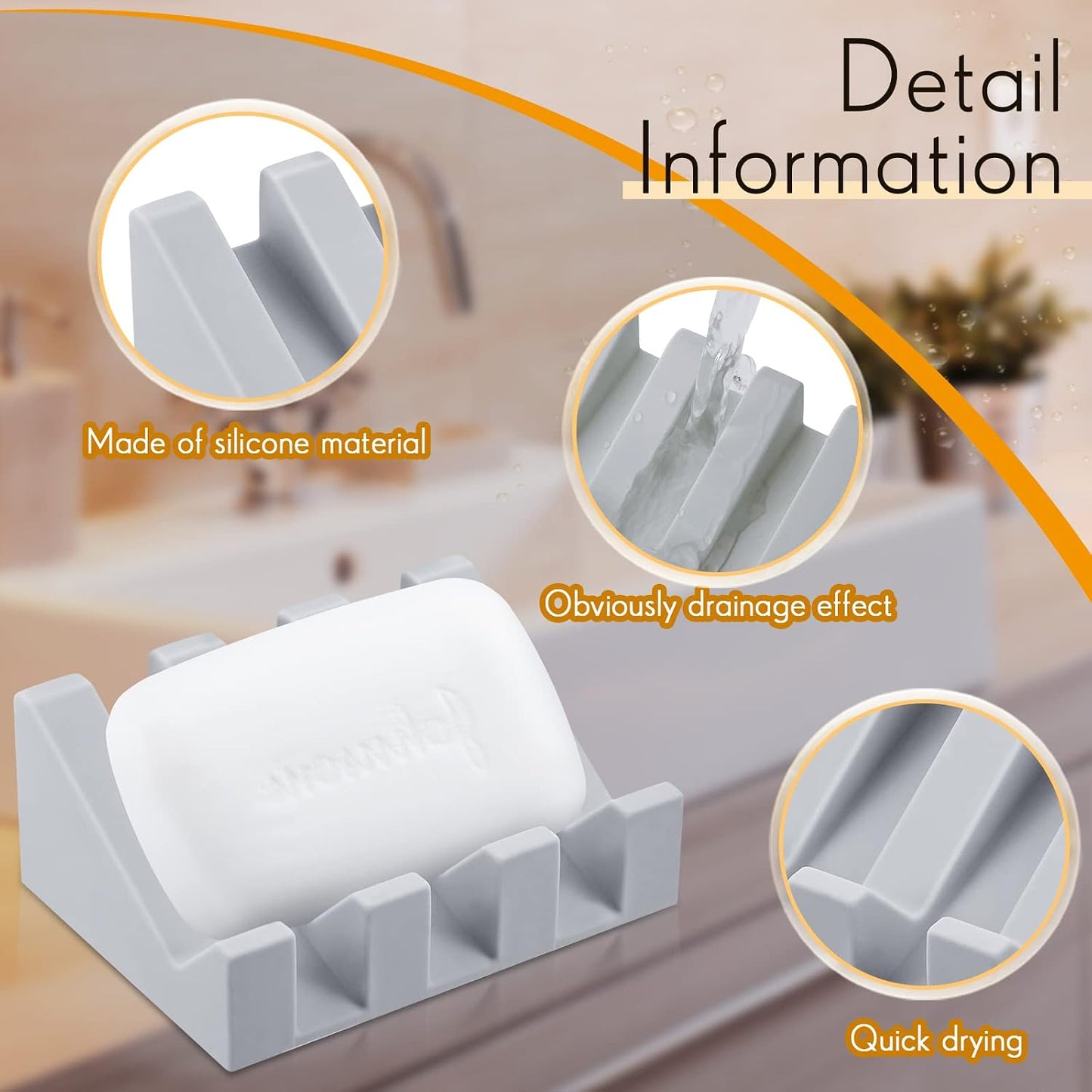 Cunhill 2 Pieces Silicone Soap Dish Self Draining Soap Dish Shower Waterfall Bar Soap Holder Tray with Drain Soap Saver for Kitchen Bathroom Accessories (Black)