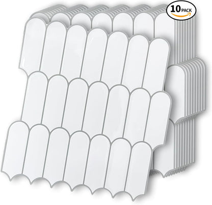 10 Sheet Peel and Stick Backsplash Tile for Kitchen, 12” x 12” Self Adhesive Glossy Vinyl Wall Subway Tiles Waterproof No Residual for Bathroom Fireplace, White with Gray Grout
