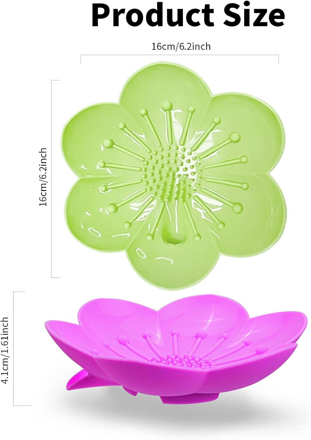 Soap Dishes 2 Pack Self Draining XL Flexible Bar Holder for Shower Steamer, Silicone Flower Soap Saver Tray for Counter Bathtub Sink Bathroom Decor with Drainage -Mirror Surface Easy Clean, Grey/Blue