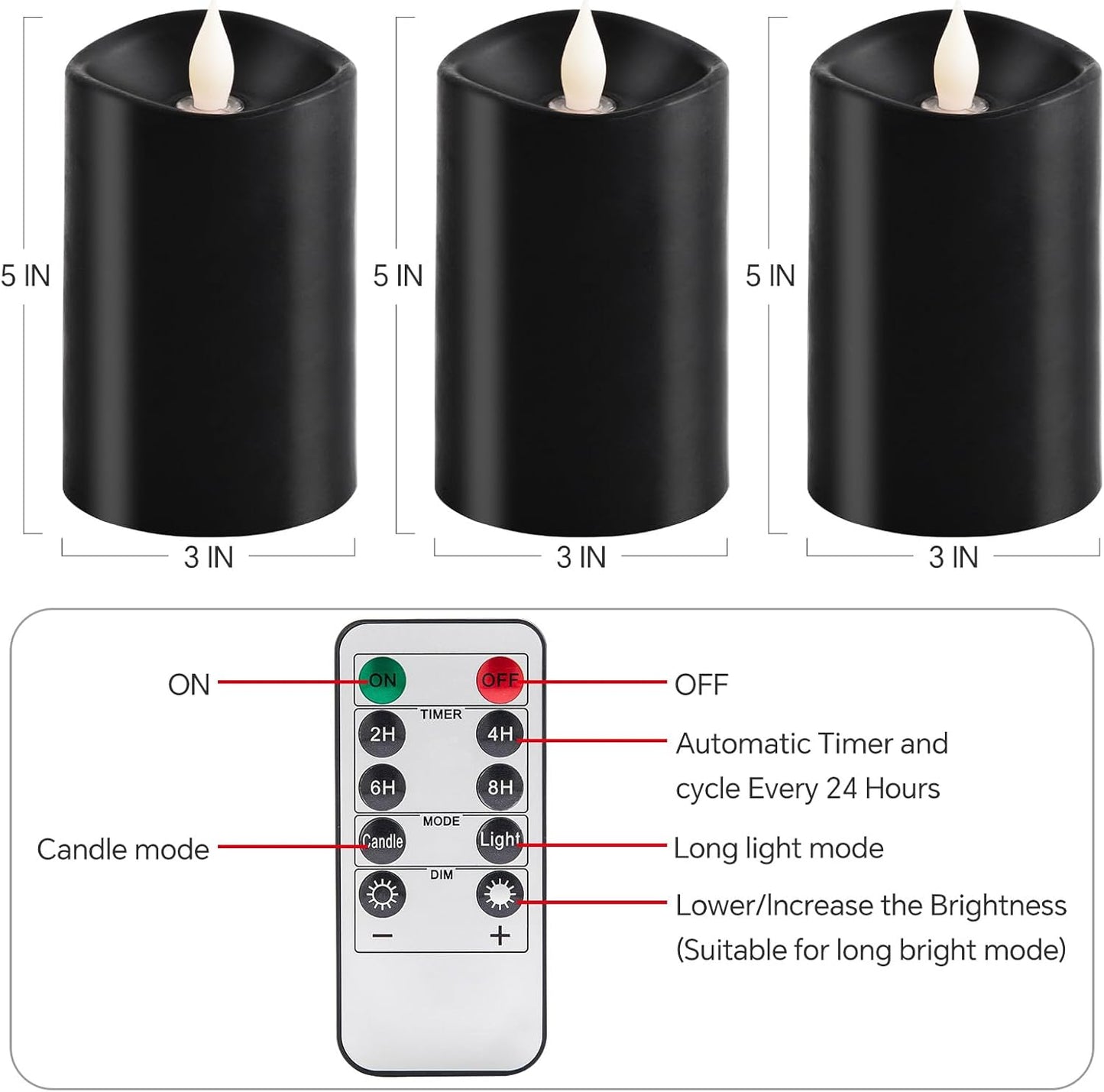 3x4 Flickering Flameless Candles Set of 3,Real Wax Pillar LED Candles,with Timer,4 inch Flameless Candles with Remote,for Party Wedding Holiday Home Decor,Ivory
