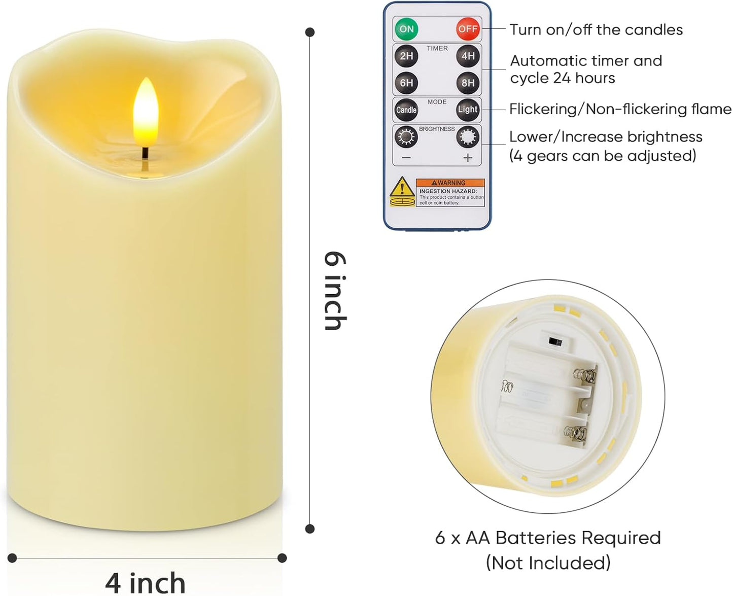 Amagic IP65 Waterproof Outdoor Flameless Candles with Remote, LED Candles Battery Operated with Timer, Flickering Fake Pillar Candle for Outside Patio Yard Decor, Ivory, Set of 5, D3 X H4 5" 6" 8" 8"
