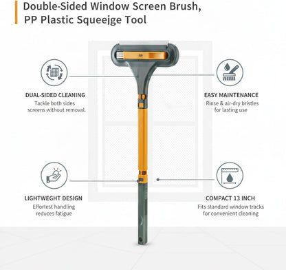 Sturdy PP Plastic Double-Sided Window Screen Brush, 13-Inch Squeegee Tool for Efficient In-Place Mesh Cleaning