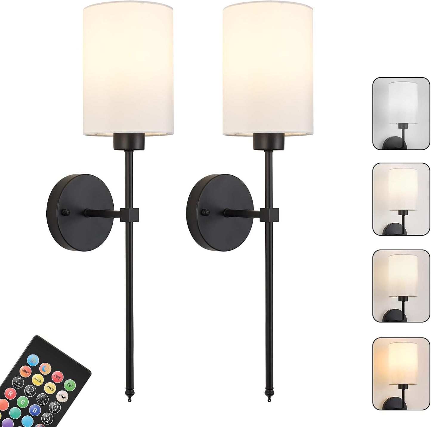 Battery Operated Wall Sconces Set of Two,Wireless Rechargeable Wall Light With Remote Control, Dimmable, Amber Light/Warm White/Natural White/Daylight/RGB, Timer,for Living Room,Bedroom,Entryway,Gold