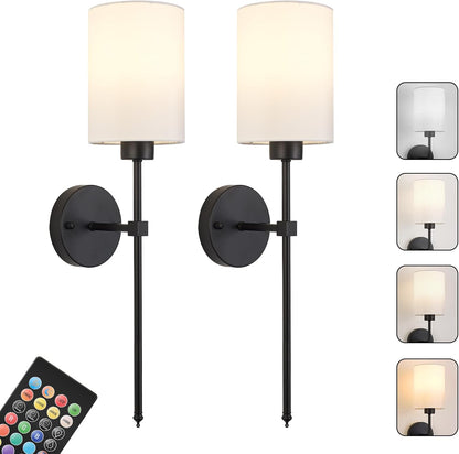 Battery Operated Wall Sconces Set of Two,Wireless Rechargeable Wall Light With Remote Control, Dimmable, Amber Light/Warm White/Natural White/Daylight/RGB, Timer,for Living Room,Bedroom,Entryway,Gold