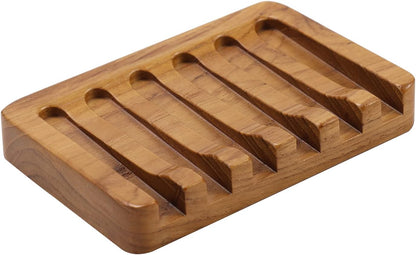 HTB Soap Dish with Slanted Waterfall Design,Teak Wood Bar Soap Holder | Soap Saver Keep Soap Bar Dry,Extend Soap Life,Non-slip Soap Tray for Shower,Bathroom,Sink,Kitchen,Countertop,Self Draining