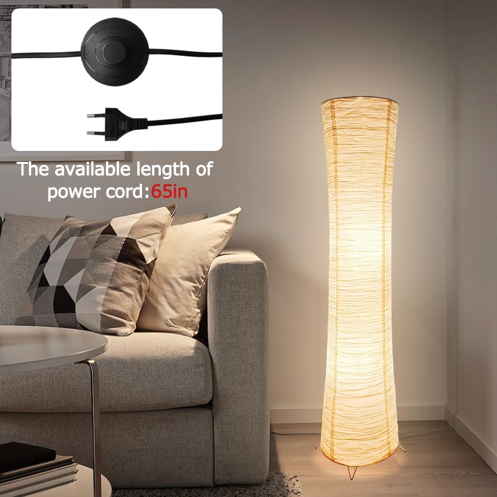 YY YEARCHY Floor Lamp Paper Lamp Japanese Standing Lamps with Rice Paper Shade for Bedroom Livingroom Slim