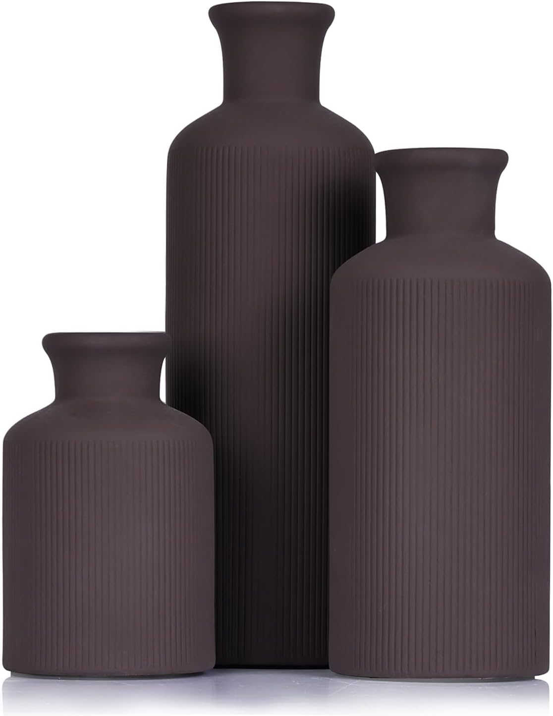 Ceramic Vase Set of 3 – Small Flower Vases, Modern Farmhouse Boho Flower Vases for Home Decor, Rustic Pottery Vases for Centerpieces, Living Room, Shelf, Fireplace, Entryway Decor, Table or Cabinet