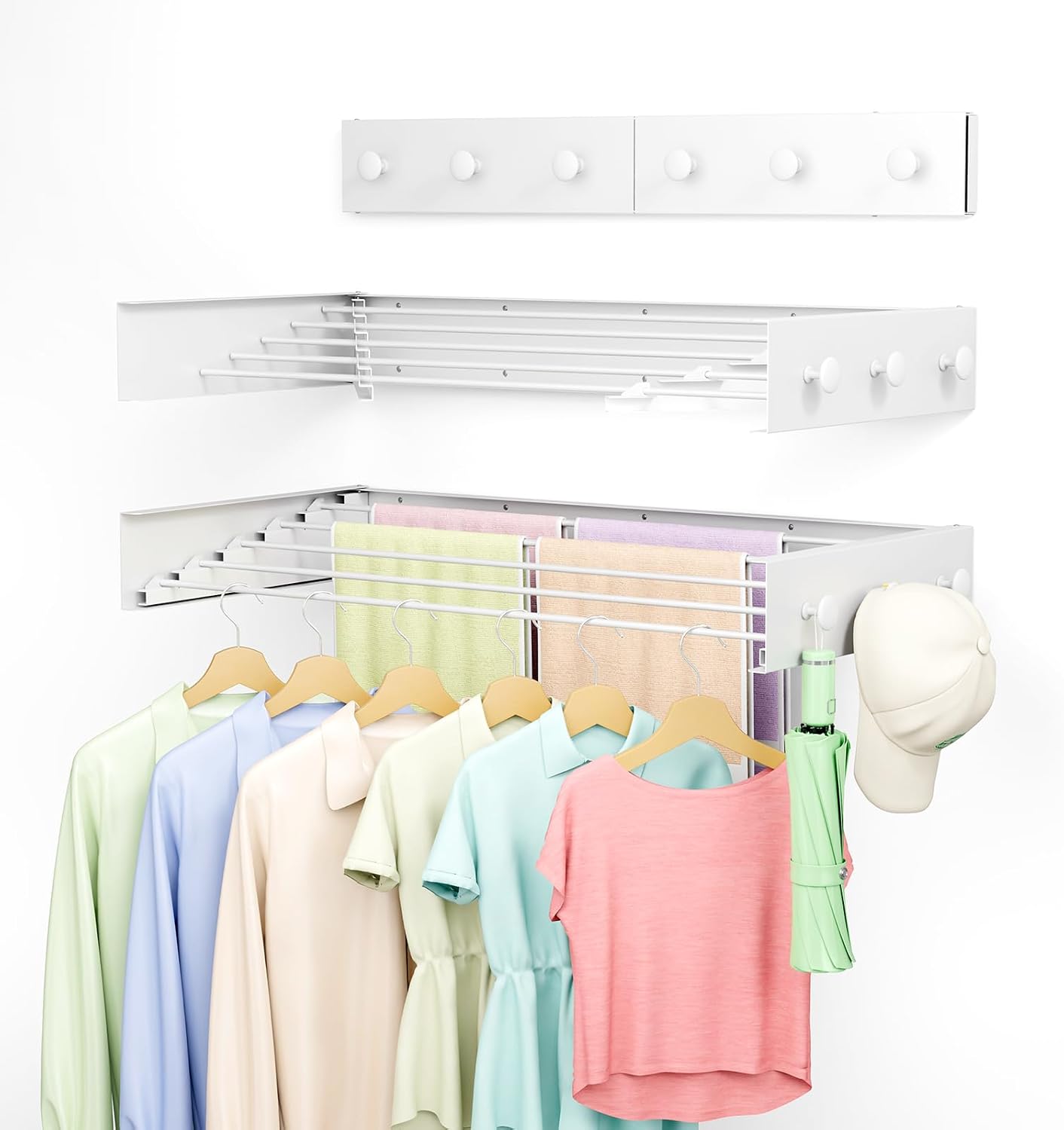 Wall Mounted Drying Rack, 23.6" Retractable Clothes Drying Rack, Heavy Duty 60LB Capacity with 4 Stainless Steel Rods, Foldable Laundry Rack for Indoor Laundry Room, Balcony & Bathroom