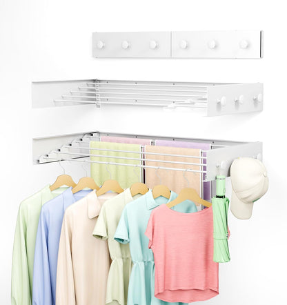 Wall Mounted Drying Rack, 23.6" Retractable Clothes Drying Rack, Heavy Duty 60LB Capacity with 4 Stainless Steel Rods, Foldable Laundry Rack for Indoor Laundry Room, Balcony & Bathroom