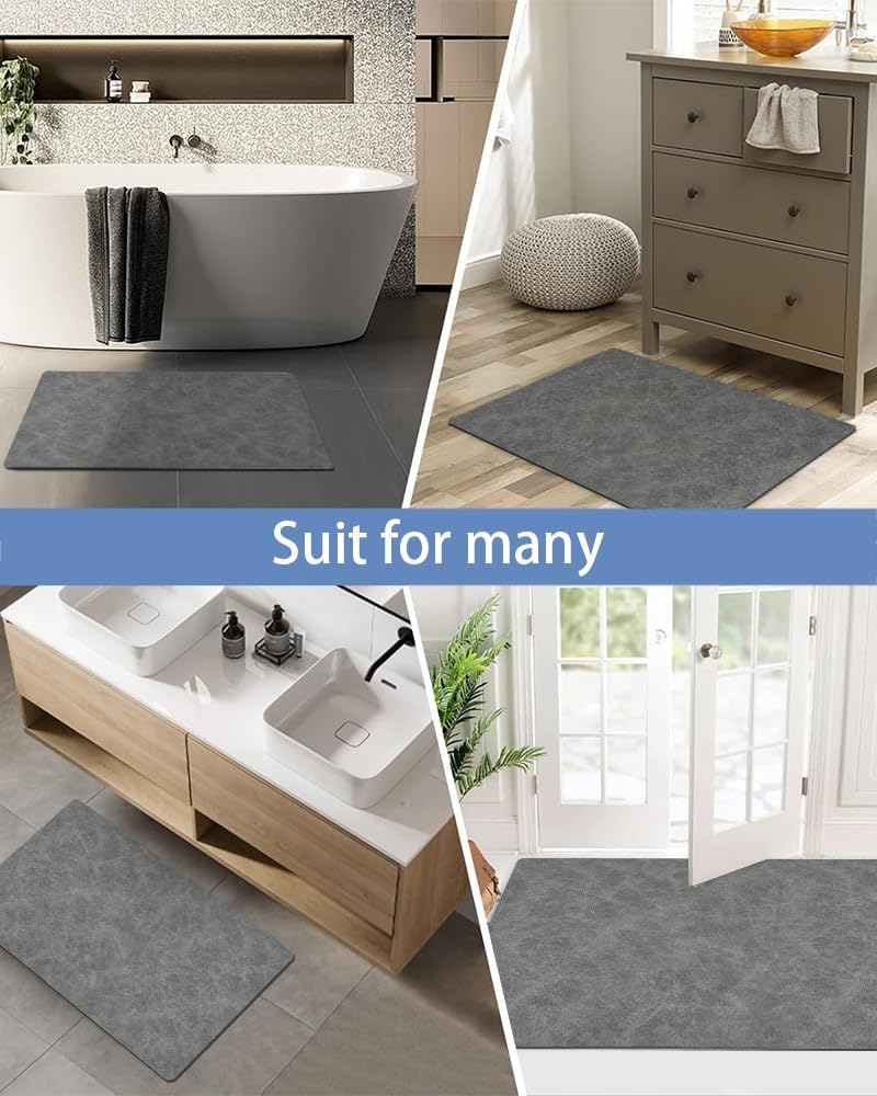 Mecko Bath Mat Rug, Rubber Non-Slip Quick Dry Absorbent Thin Bathroom Rugs Fit Under Door Bathroom Floor Mats-Shower Rug for in Front of Bathtub, Sink, Shower Room(Light Grey,16"x24")