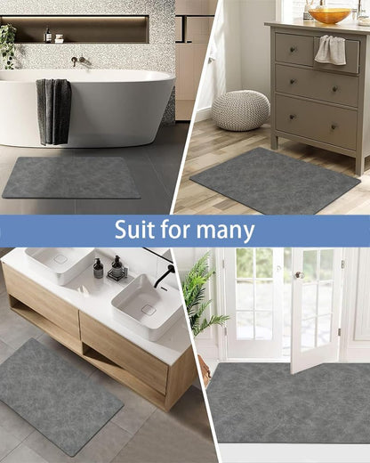 Mecko Bath Mat Rug, Rubber Non-Slip Quick Dry Absorbent Thin Bathroom Rugs Fit Under Door Bathroom Floor Mats-Shower Rug for in Front of Bathtub, Sink, Shower Room(Light Grey,16"x24")
