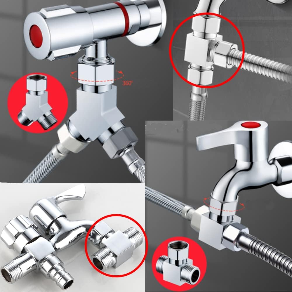 Water Diverter Fitting Adapter, Add-A-Tee G1/2" Hose Connector Adapter for Angle Valve adapter, Shower arms, Toliet Bidet Sprayer, Hose Pipe Fittings (3 Way T2)