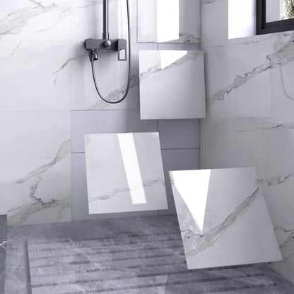 Chejiaye Shower Wall Panels Peel and Stick,Marble Wall Panels for Interior Decor,Backsplash Tile for Kitchen Showers Bathrooms Living Rooms 11.8"x11.8"in 10Pcs, Grey (Not Real Tile,9.7 Sq.ft)