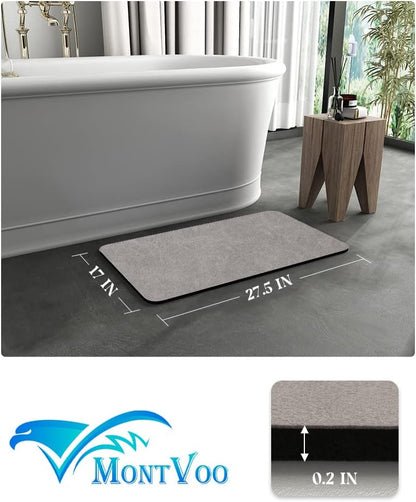 MontVoo -Bath Mat-Rubber Backing Non SlipThin Bathroom Rugs Fit Under Door- Quick Dry Absorbent Faux Suede Surface Grey Bathroom Floor Mats-Shower Rug for in Front of Bathtub Shower Gray 16x24