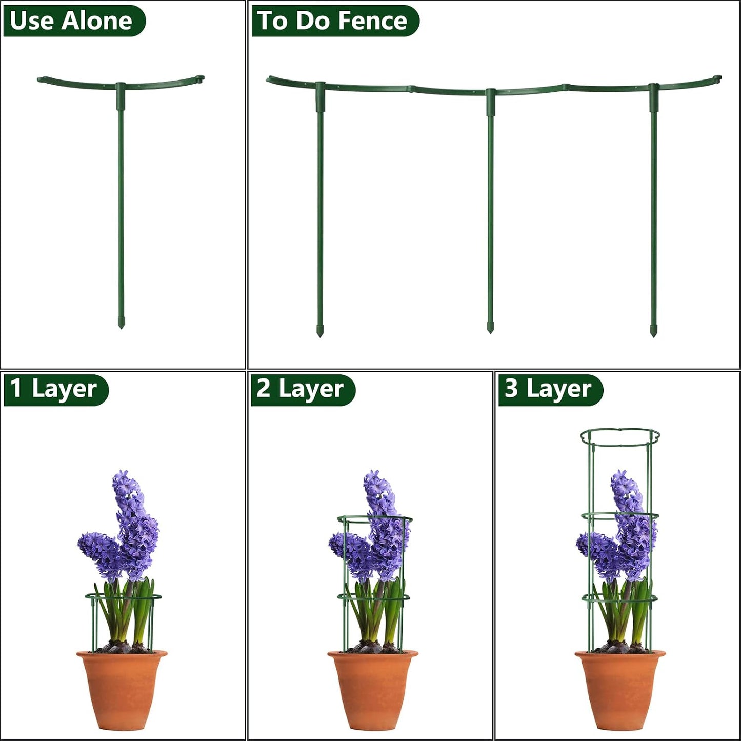 14Pcs Plant Support Stake Half Round Plant Support Ring Garden Flower Support for Tomato, Hydrangea, Indoor Plants, 6.3" Wide X 10.3" High