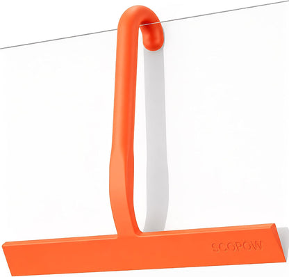 Shower Squeegee for Glass Doors - 10 Inch Bathroom Squeegee with Ergonomic Round Grip, Built-in Hook, Streak-Free No-Squeak Silicone Blade for Shower Glass, Tile Walls, Mirrors & Windows, Black