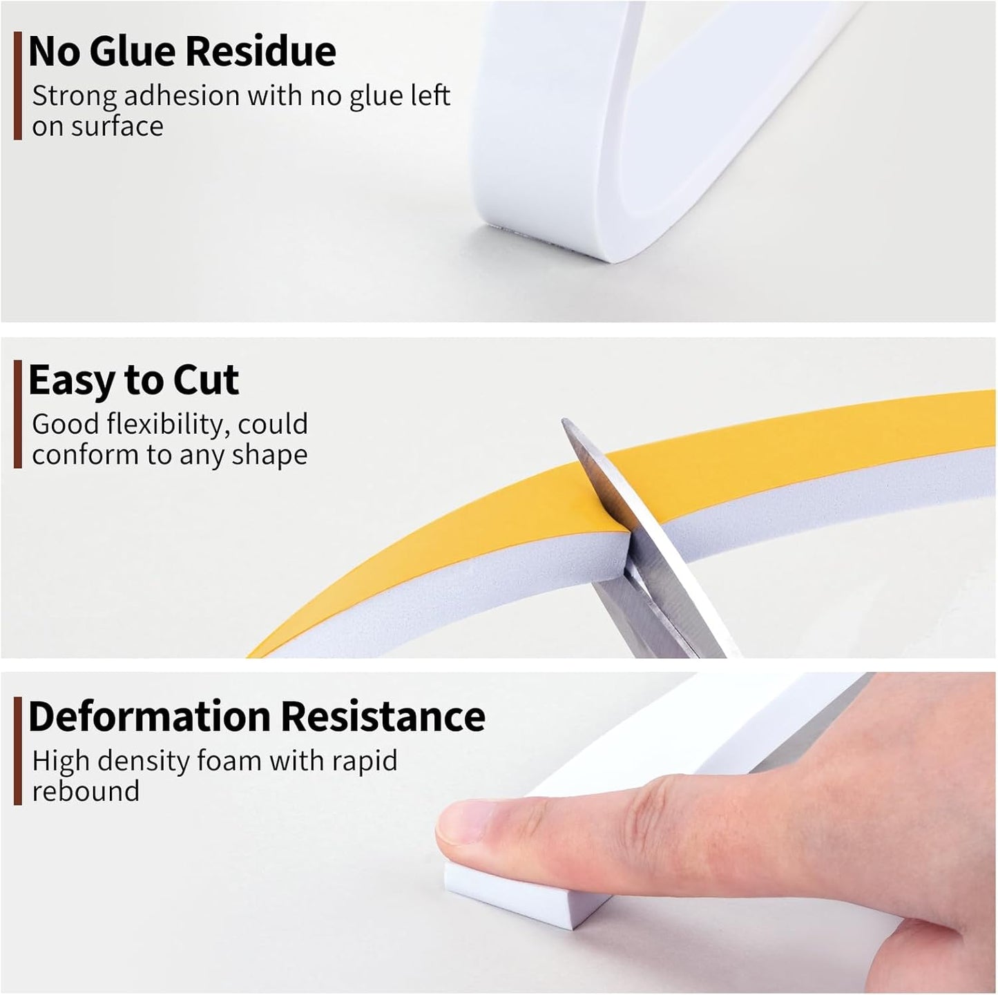 Yotache Weather Stripping Door Seal Strip White 3/8" x1/8", 50Ft Total, Foam Insulation Tape Gasket for Door Frame and Windows, 3 Rolls x 16.5Ft