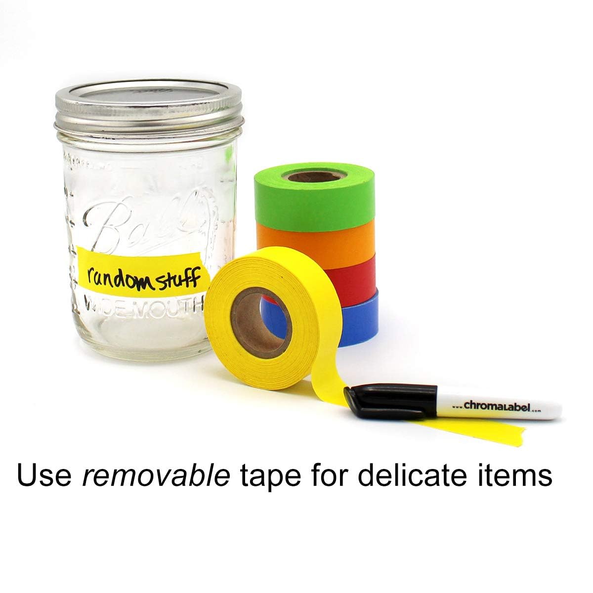 ChromaLabel Moving Labels Kit Color Code Tape & Label Pack, 150 Labels, 5 Rolls of Clean-Remove Tape, Permanent Marker
