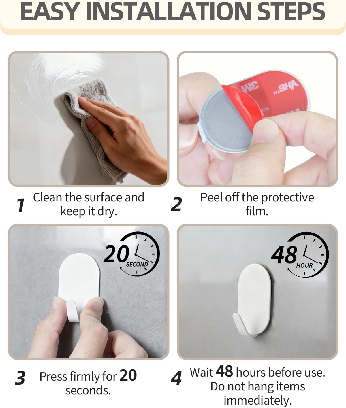 White Adhesive Hooks, 6-Pack Heavy Duty No Drill Bathroom Hooks | Waterproof & Rustproof Stainless Steel, Strong Adhesion, Holds Up to 11 lbs, Self Adhesive Wall Hooks for Towels & Robes