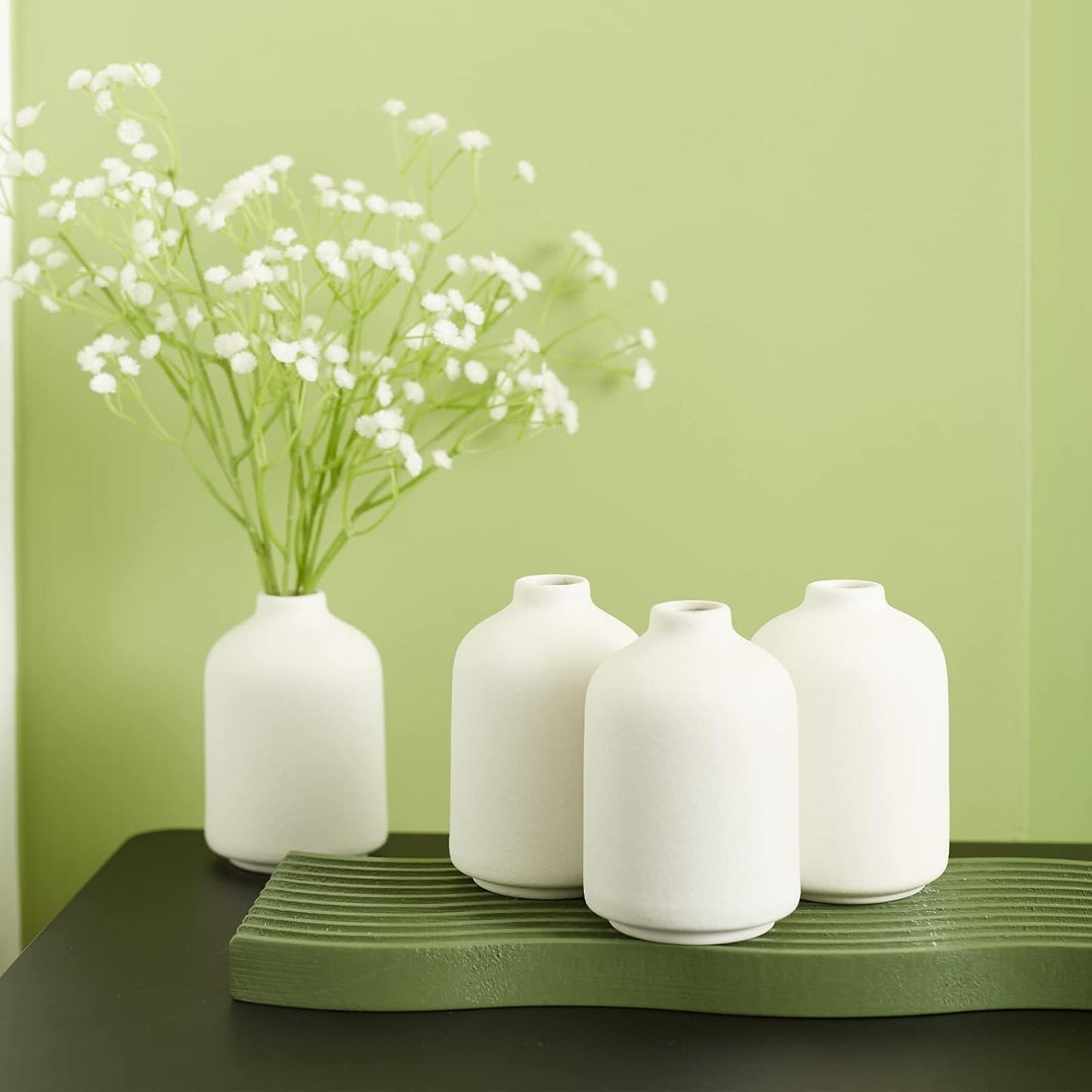 Small White Ceramic Vases Set 6 for Decor, Boho Bud Vases for Dry Flower, 4.1''H x 3''W White Ceramic Vases for Centerpieces, House Plants, Wedding, Home, Modern, Minimalist