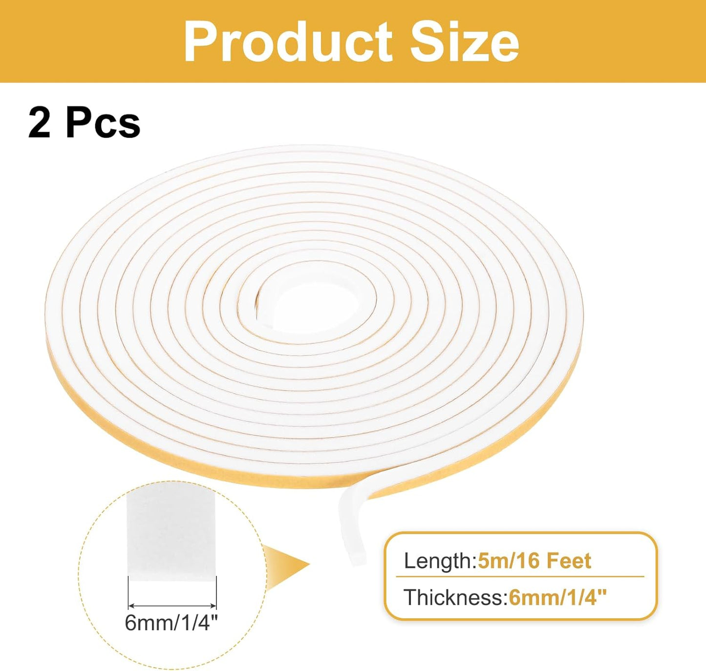 MECCANIXITY Weather Door Seal Strip Tape, Door Insulation Stripping Single Side Strong Self Adhesive Foam Tape Gap Filler for Door, Window, 1/4 Inch x 1/16 Inch x 32 Feet White 2 Pack