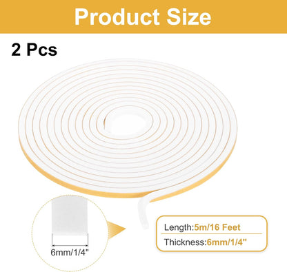 MECCANIXITY Weather Door Seal Strip Tape, Door Insulation Stripping Single Side Strong Self Adhesive Foam Tape Gap Filler for Door, Window, 1/4 Inch x 1/16 Inch x 32 Feet White 2 Pack