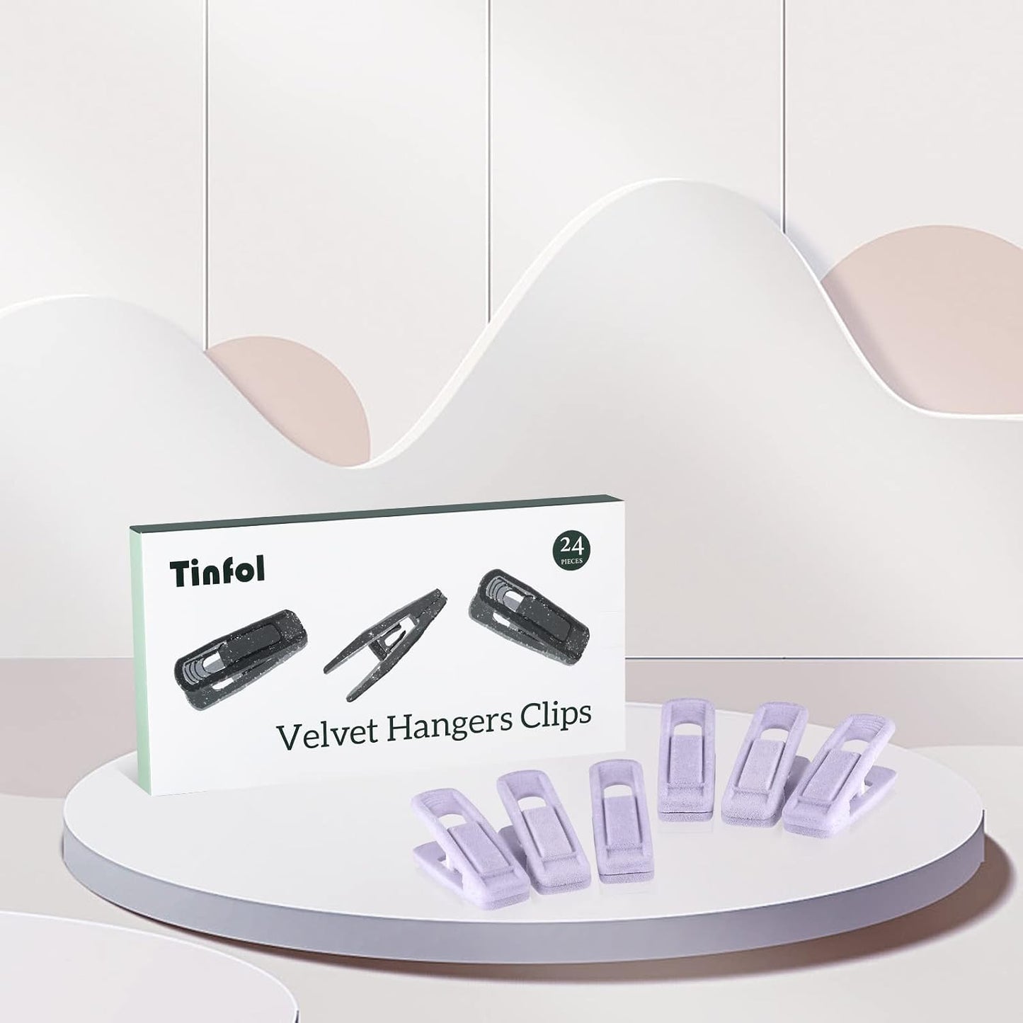 Tinfol Velvet Hanger Clips, 24 Pack Black Pants Hangers Clips, Large Opening Clothes Pin, Strong Finger Flocked Clip Perfect for Use with Slim-line Clothes Velvet Hanger