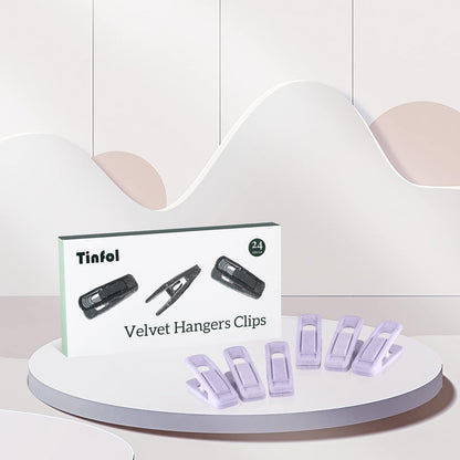 Tinfol Velvet Hanger Clips, 24 Pack Black Pants Hangers Clips, Large Opening Clothes Pin, Strong Finger Flocked Clip Perfect for Use with Slim-line Clothes Velvet Hanger