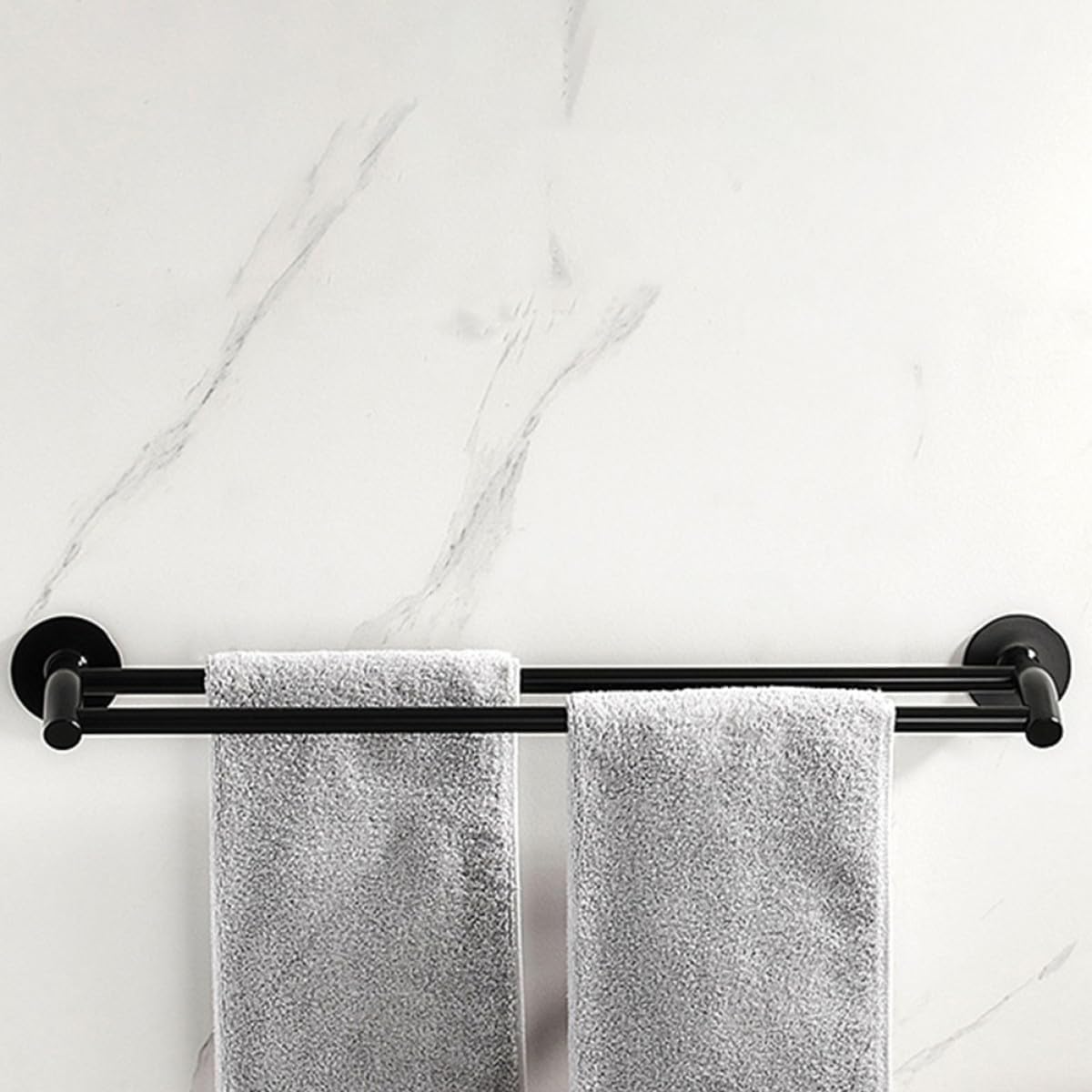 Luxshiny Punch-Free Aluminum Alloy Dual-Pole Towel Holder 40cm Black, Bathroom and Kitchen Wall-Mounted Storage Rack for Hand Towels and Cleaning Cloths