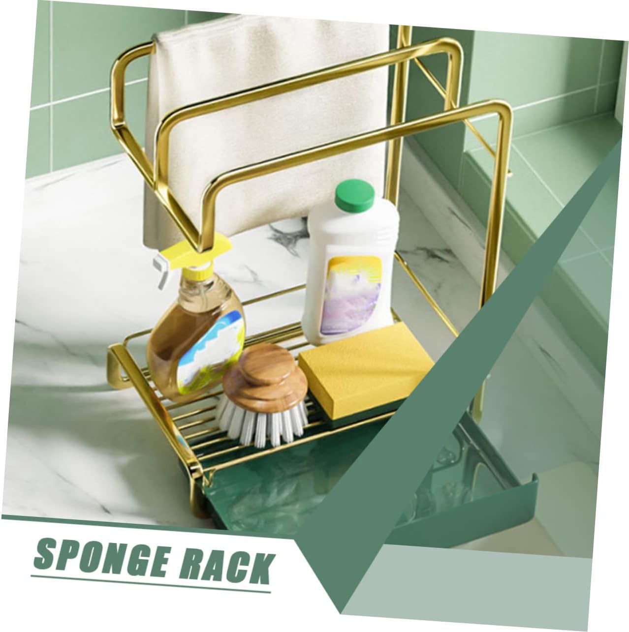 Hemobllo Wall Mounted Kitchen Drain Rack Gold Sponge Holder Compact Duster Cloth Storage Organizer Lightweight Cleaning Tool Stand
